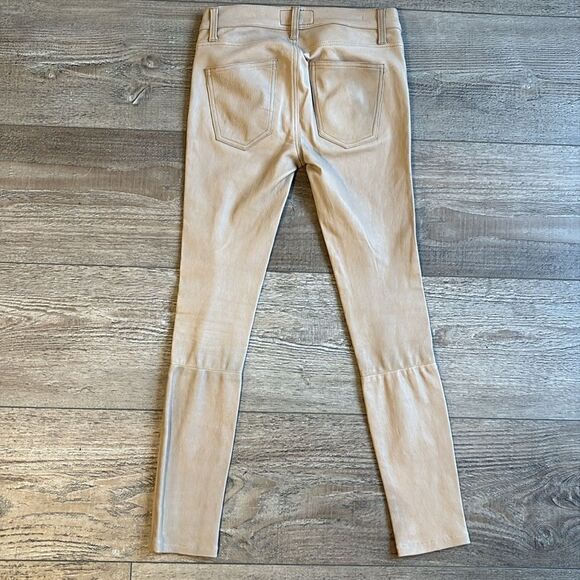 Current/Elliott Tan Mid Rise Skinny Leather Pants Ankle Length w Stretch - Picture 3 of 5